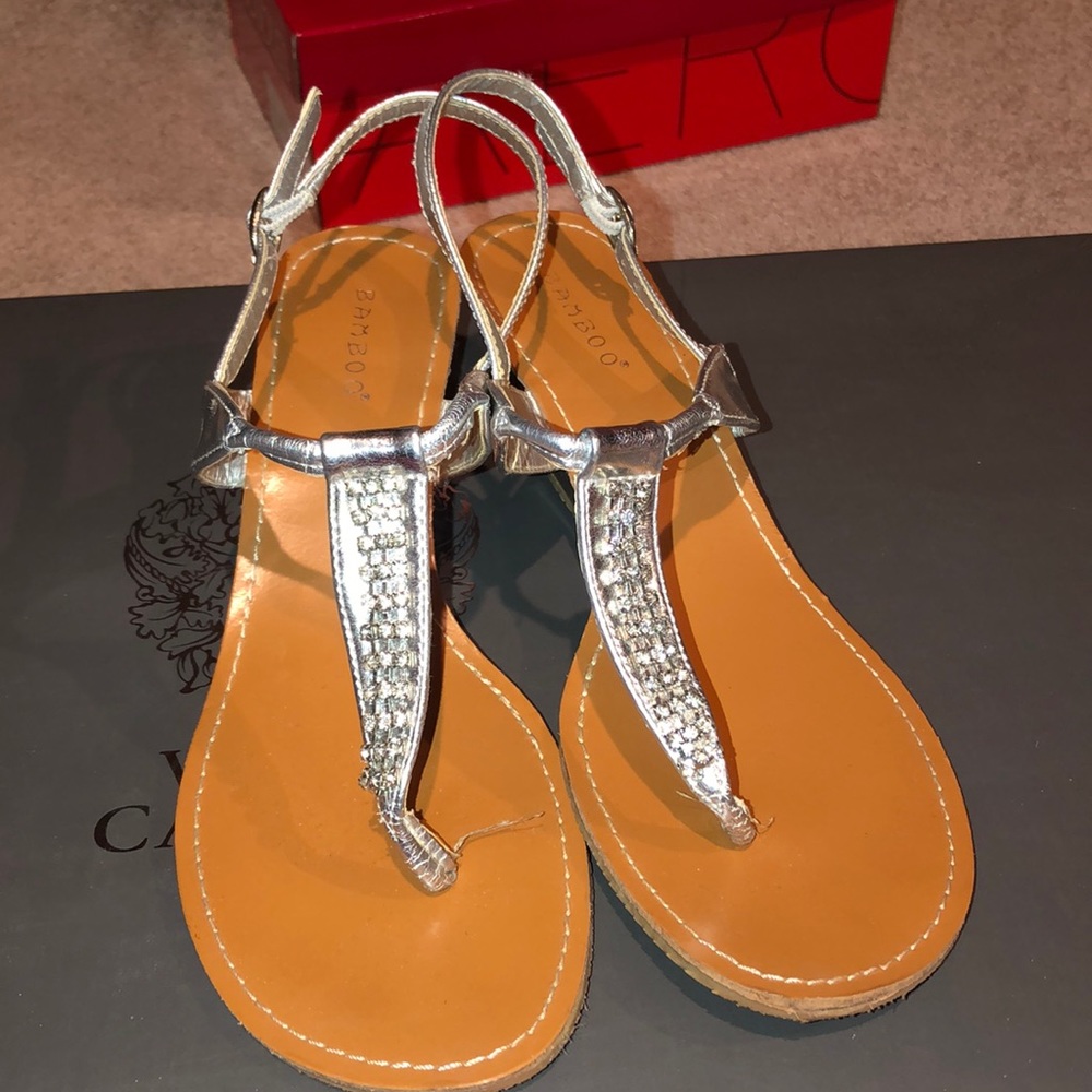 Silver Strapped Wedge Sandals